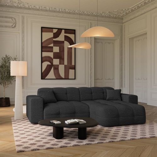 Canapé Angle Droit 5 Places En Bouclette Anthracite Foncé
