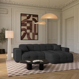 Canapé Angle Droit 5 Places En Bouclette Anthracite Foncé