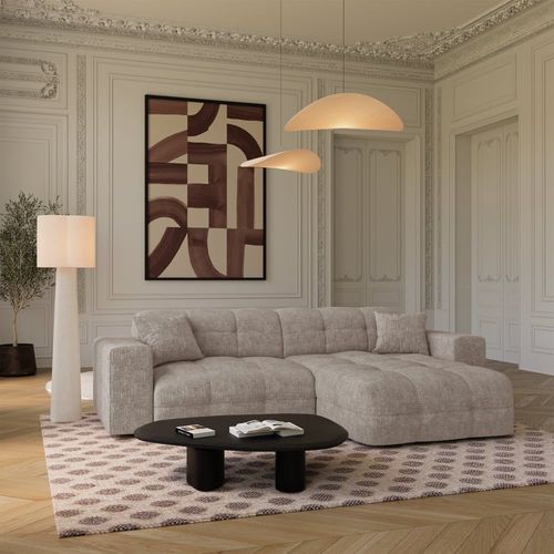 Canapé Angle Droit 5 Places En Velours Gaufré Taupe