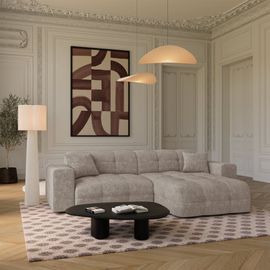 Canapé Angle Droit 5 Places En Velours Gaufré Taupe