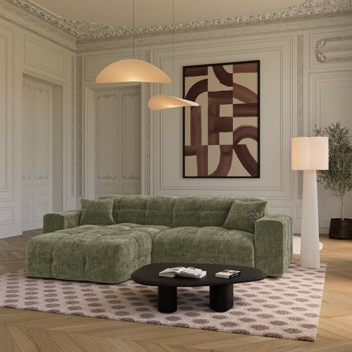 Canapé Angle Gauche 5 Places En Velours Gaufré Vert Vintage