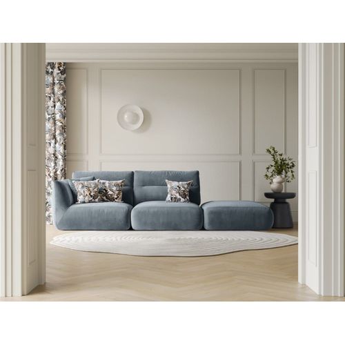 Canapé Modulable Droit 4 Places En Velours Bleu Gris