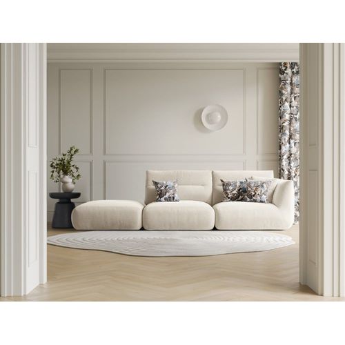 Canapé Modulable Gauche 4 Places En Tissu Structurel Ivoire