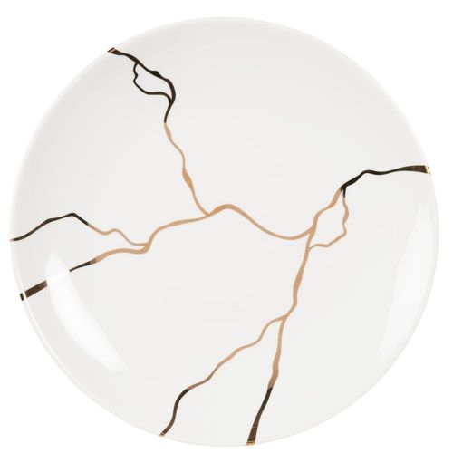 Assiette De Présentation En Grès Blanc Et Doré