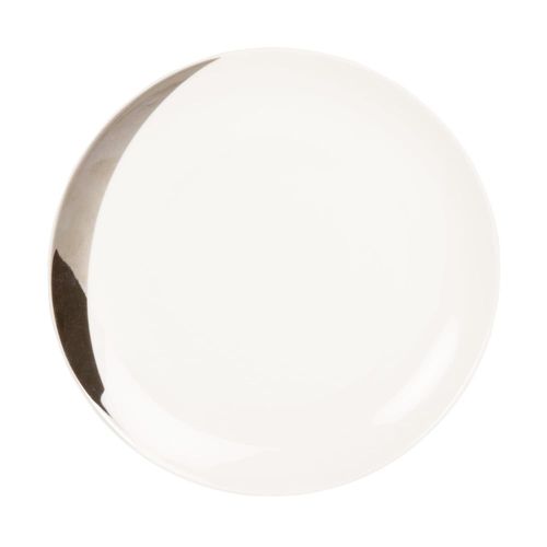 Assiette À Dessert En Porcelaine Blanche Et Argentée