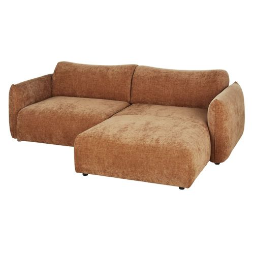 Canapé D'angle Droit 3/4 Places En Textile Velouté Marron