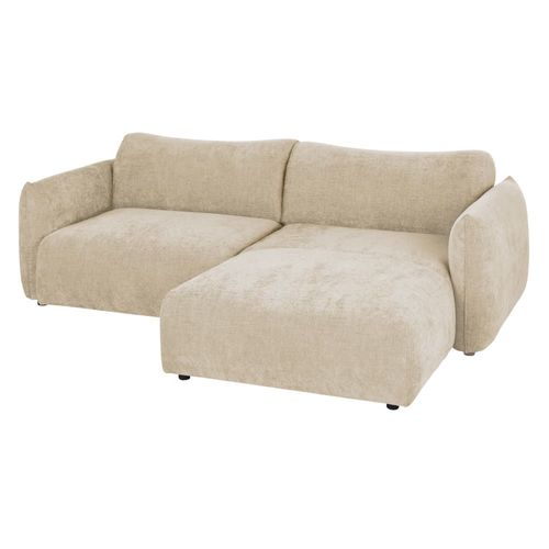 Canapé D'angle Droit 3/4 Places En Textile Velouté Beige