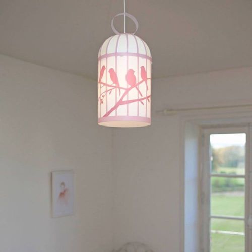 Suspension Enfants Cage Aux Oiseaux Rose 42cm