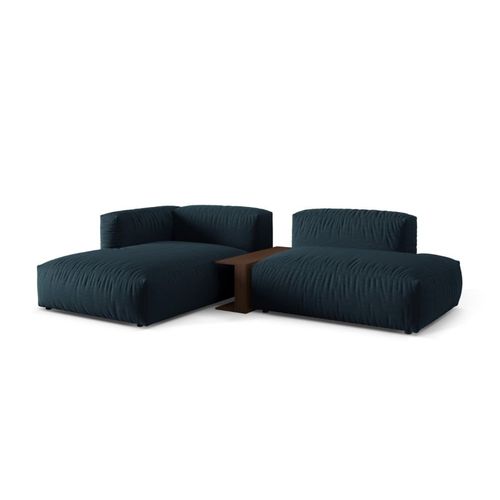 Canapé D'angle Gauche Modulaire 2 Places Tissu Structurel Blue Jeans