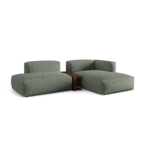 Canapé D'angle Droit Modulaire 2 Places Tissu Structurel Vert Mousse