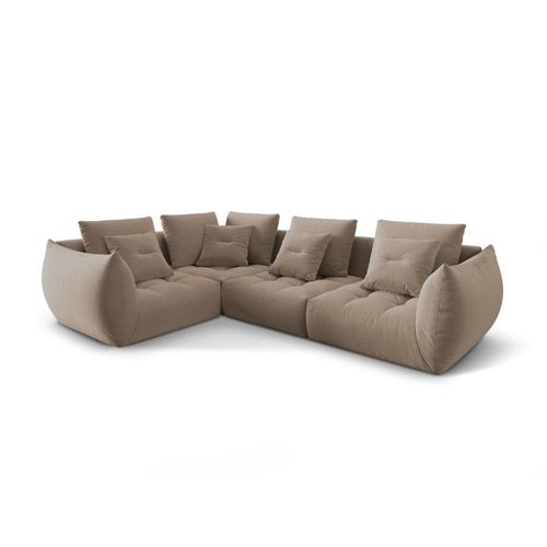 Canapé D'angle Gauche Modulaire 3 Places En Velours Marron Clair