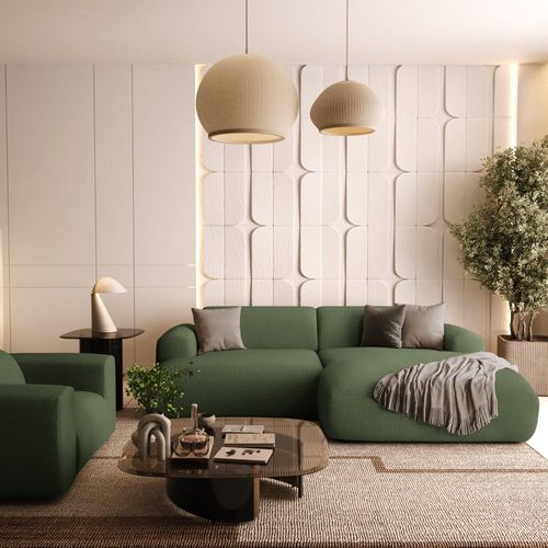 Canapé D'angle Droit 4 Places Tissu Tramé Vert Olive 266cm