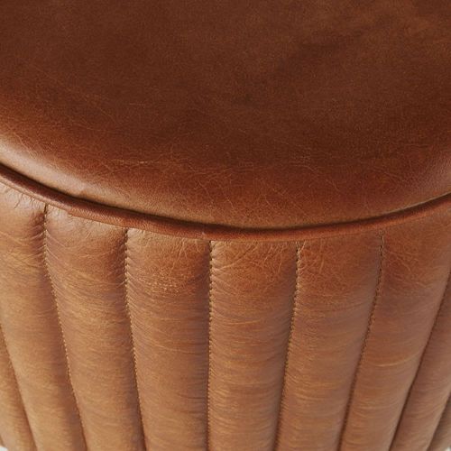 Tabouret De Bar Matelassé En Cuir De Buffle Marron Et Acier Noir H78