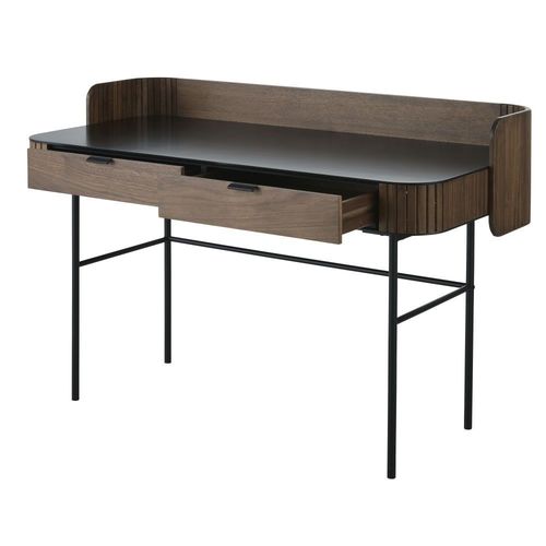 Bureau Vintage 2 Tiroirs Pieds En Métal Noir