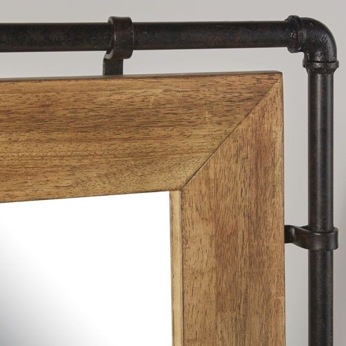 Miroir rectangulaire industriel en bois d'hévéa et métal noir 80x120
