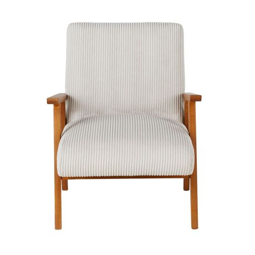 Fauteuil Vintage En Bois De Hêtre Et Velours Côtelé Gris Clair