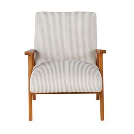 Fauteuil Vintage En Bois De Hêtre Et Velours Côtelé Gris Clair