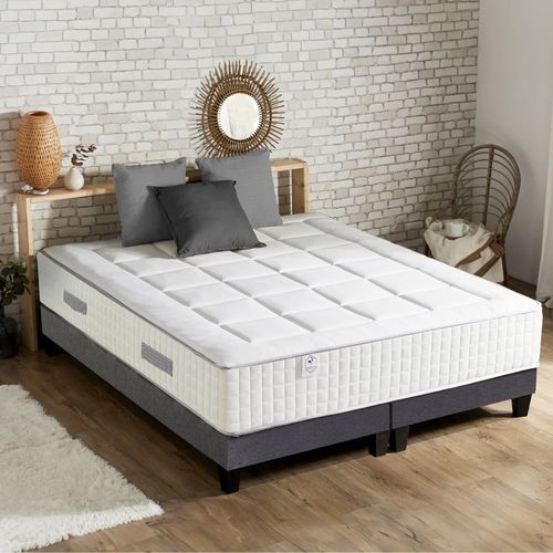 Ensemble matelas ressort 7 zones + 2 sommiers gris chine 180x200