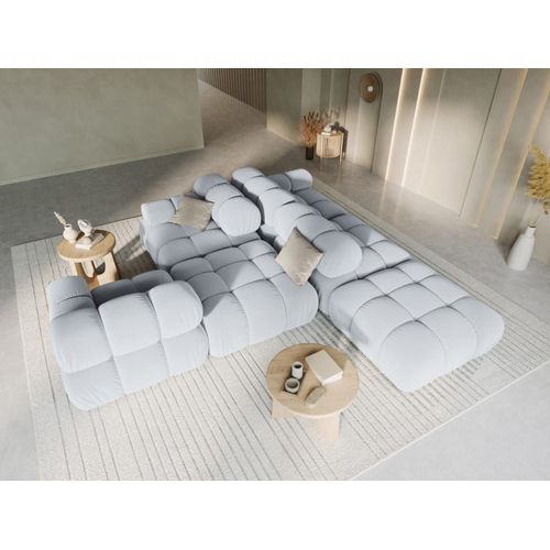 Canapé Modulable Droit 4 Places En Tissu Velours Bleu Clair