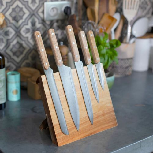 Set De 5 Couteaux Et Support Magnétique Beige