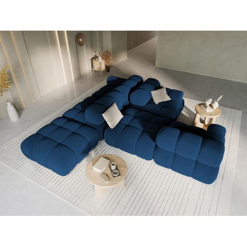 Canapé Modulable Gauche 4 Places En Tissu Velours Bleu Roi