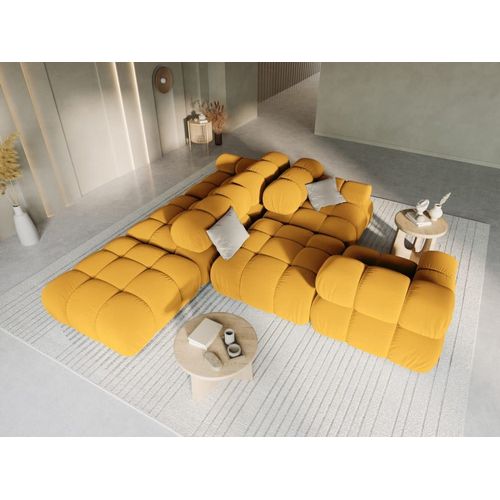 Canapé Modulable Gauche 4 Places En Tissu Velours Jaune