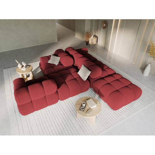 Canapé Modulable Droit 4 Places En Tissu Velours Rouge Foncé
