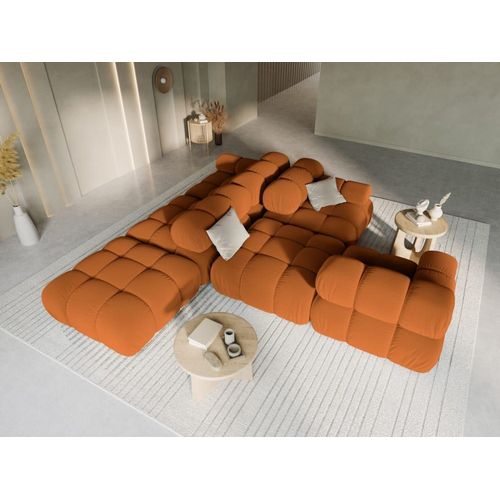 Canapé Modulable Gauche 4 Places En Tissu Velours Terracotta