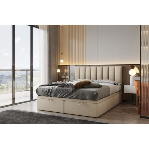 Ensemble sommier et matelas en velours beige 200x200