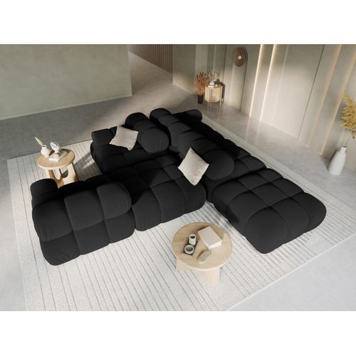 Canapé Modulable Droit 4 Places En Tissu Velours Noir
