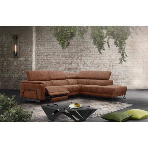 Canapé D'angle 5 Places Avec Un Relax Électrique Tissu Rouge Brique