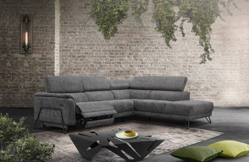 Canapé D'angle Droit 5 Places Avec Un Relax Électrique Tissu Graphite