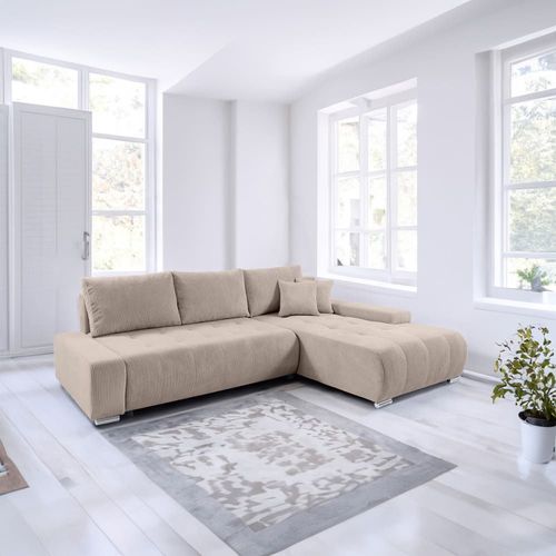 Canapé D'angle Convertible Droit 4 Places Coffre Bois De Pin Taupe