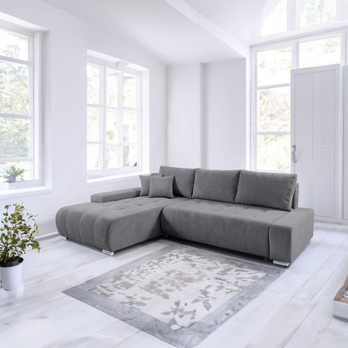 Canapé D'angle Convertible Gauche 4 Places Coffre Bois De Pin Gris