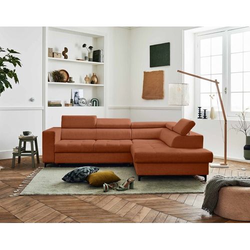 Canapé D'angle Droit Convertible 5 Places En Tissu Terracotta