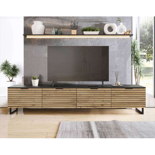 Meuble Tv Style Contemporain 200 Cm Noir / Bois