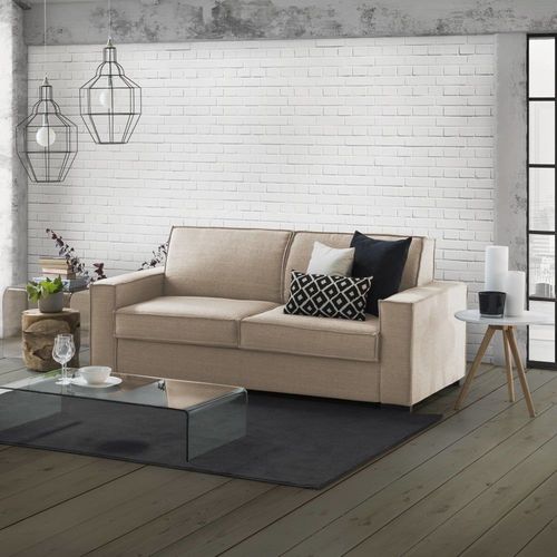 Canapé Lit 2 Places En Tissu Beige 200x95 Cm