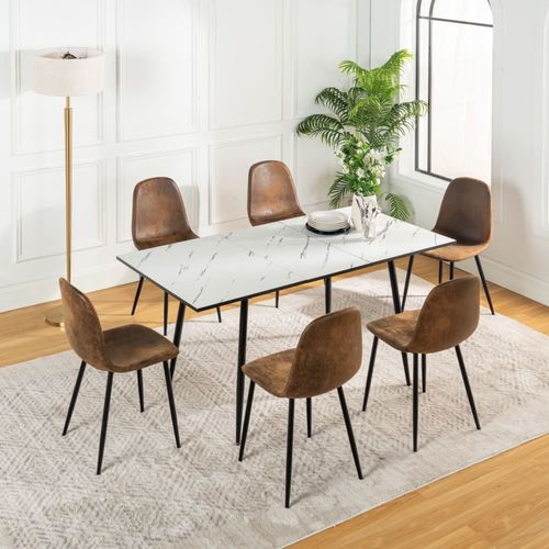 Ensemble Table Extensible Effet Marbre Blanc Et 6 Chaises