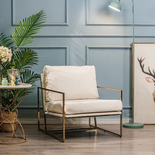 Fauteuil Retro En Métal Et Velours Beige