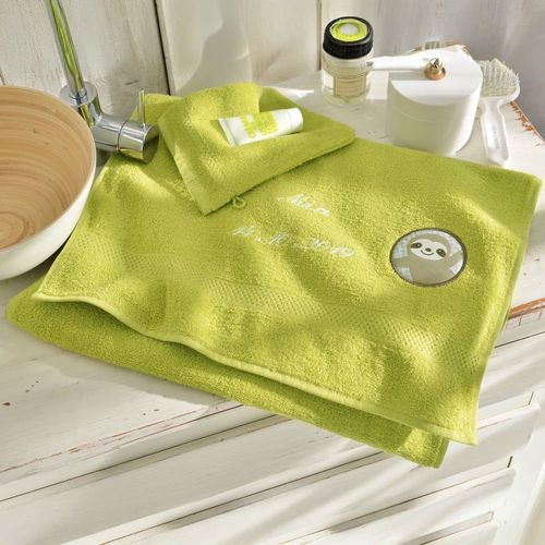 Serviette De Toilette + Gant En Coton Vert 50x90