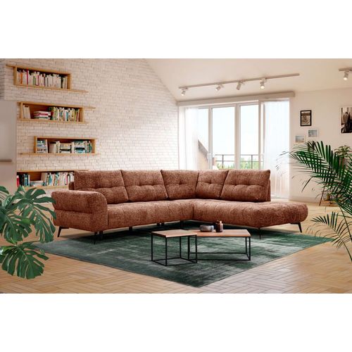 Canapé D'angle Droit 5 Places Tissu Rouge Brique