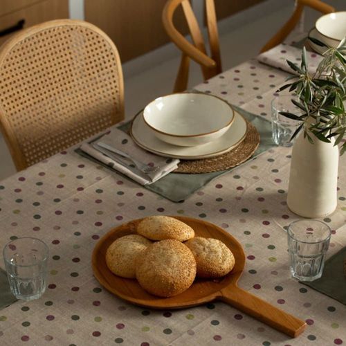 Nappe Enduite Anti-Taches En Coton Beige 250x155 Cm