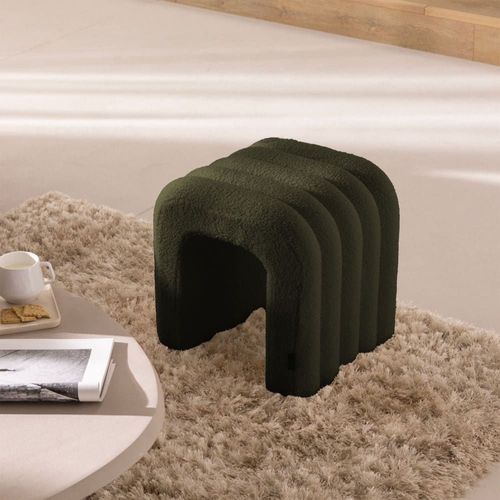 Tabouret Rembourré En Tissu Bouclette - Vert Kaki