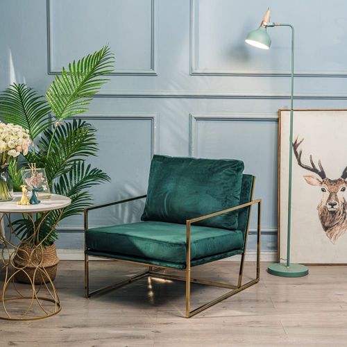 Fauteuil Retro En Métal Et Velours Vert