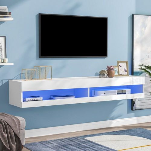 Meuble Tv Led En Blanc Avec Éclairage Led Avec Rangement