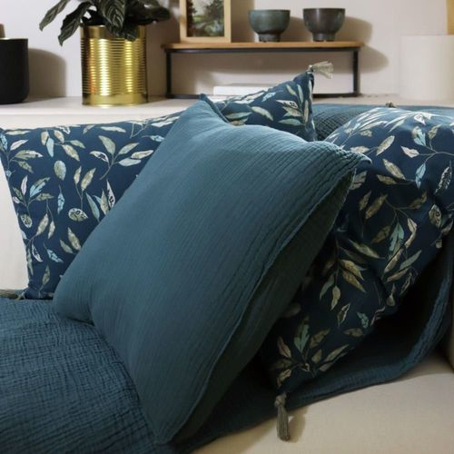 Housse De Coussin En Gaze De Coton 40x40cm Bleu Paon