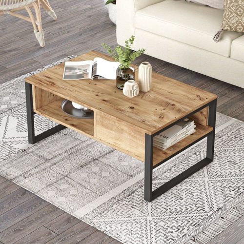 Table Basse Style Industriel Bois Clair