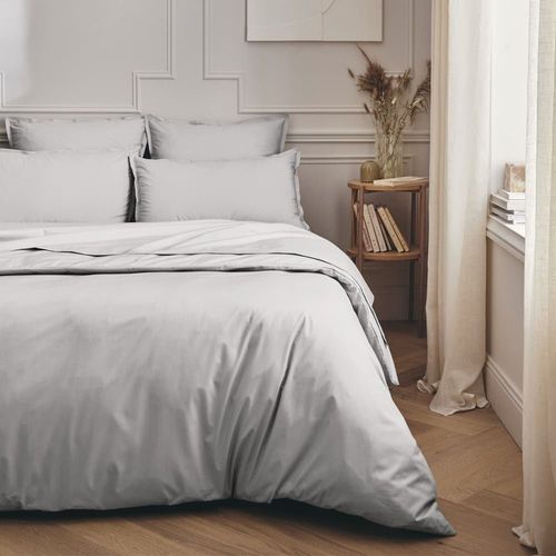 Drap Housse En Percale De Coton Gris Galet 200x200