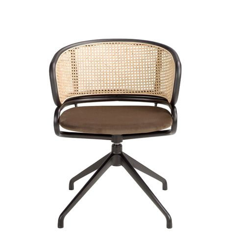 Chaise Pivotante En Velours Et Rotin,Marron Et Noir