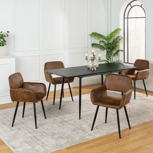 Ensemble Table Extensible Effet Bois Foncé Et 4 Chaises Pivotantes